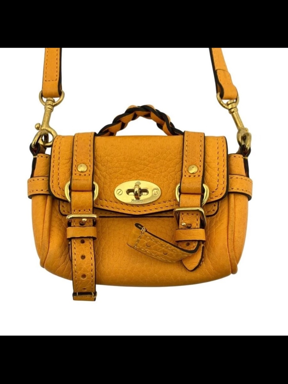 Mulberry Mustard Leather Mini Crossbody with Braided Handle